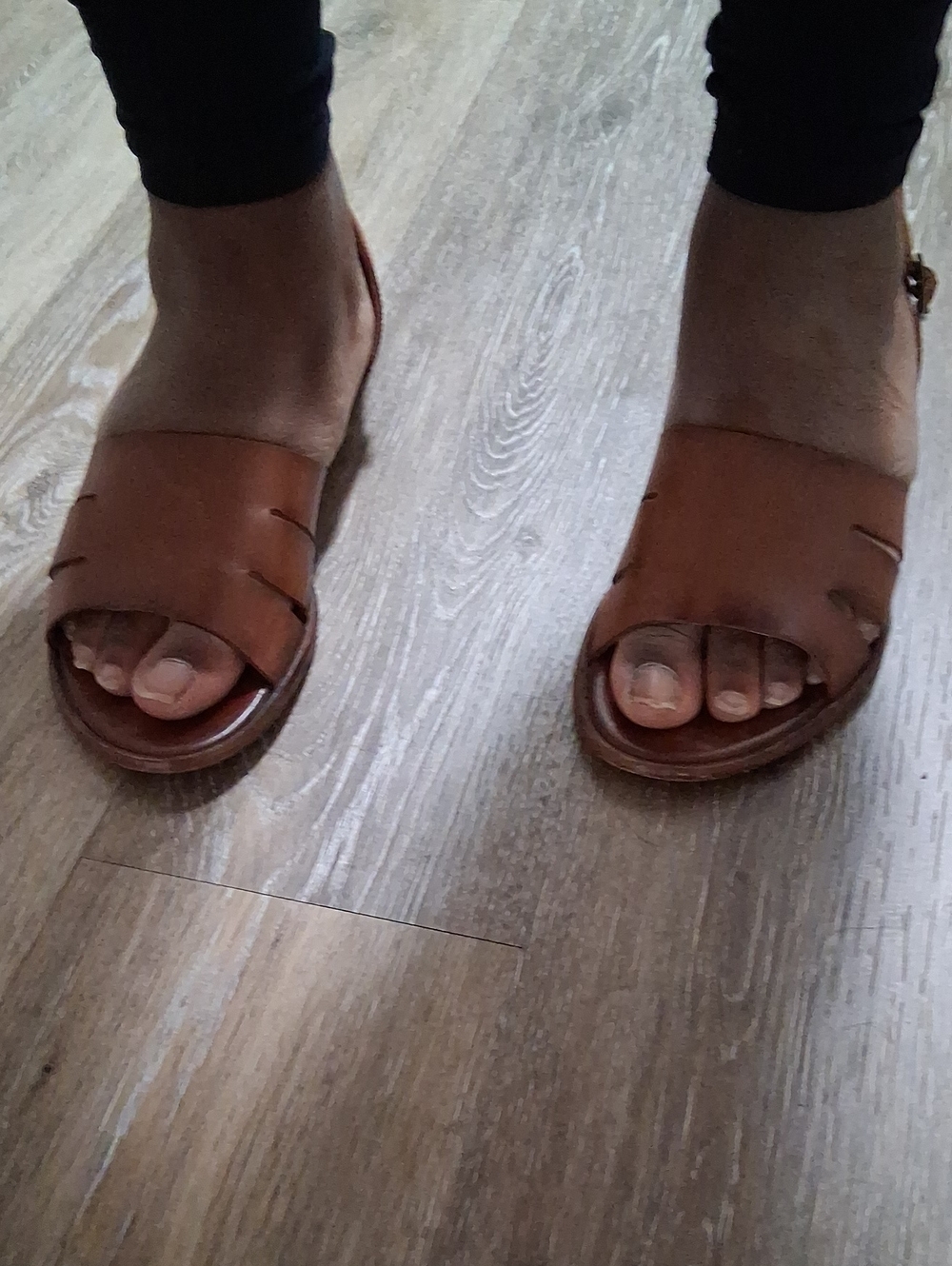 Women's Brown Leather Slide Sandals